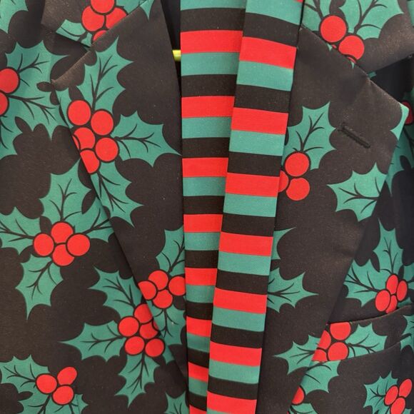 Tipsy Elves Holiday Men's 48 J Holly Berry Blazer Striped Tie. Discontinued Rare - Picture 4 of 6